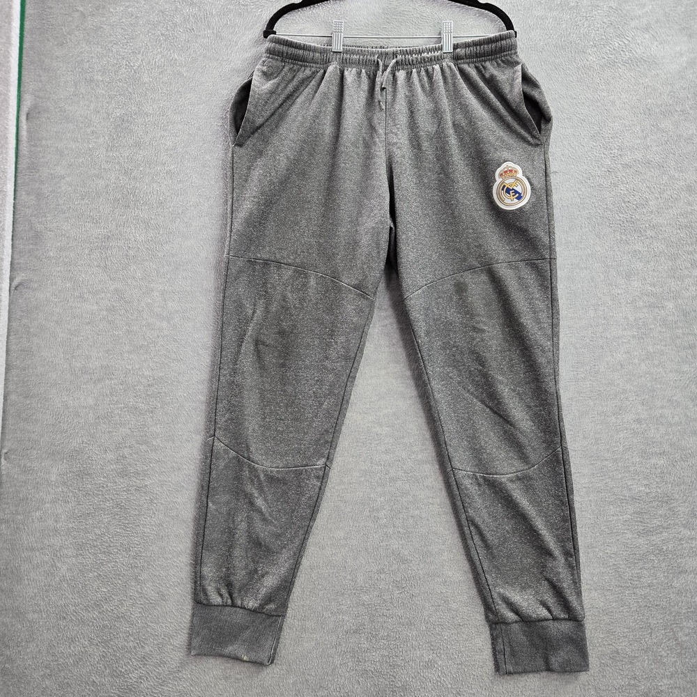 Real Madrid CF Men Activewear Pants L/G Gray Jogger Logo Embroidery READ